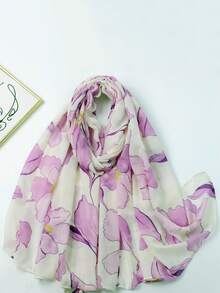 1pc Elegant Pear Blossom Ditsy Floral Abaya Scarf, Women's Long Shawl For Travel & Sun Protection,Beach,Holiday,Accessories,Holiday - Multicolor - View 6