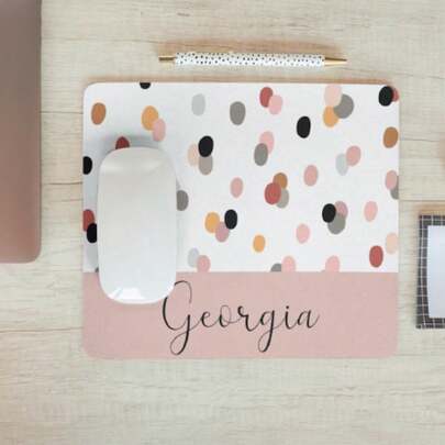 1 pieza Alfombrilla de ratón personalizable con lunares rosas, estilo minimalista Ins, tapete de escritorio artístico, alfombrilla de teclado antideslizante y lavable, diseño femenino de alta calidad, adecuado para estudiantes, damas de oficina, graduación, Día de la Madre, regalo de cumpleaños para novias