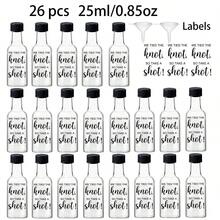 26/5pcs Plastic Empty Bottles, Mini Beverage Bottles Suitable For Summer Outdoor Adventures. With Black And White Plastic Caps And Black Labels, Perfect For Camping, Road Trips, Travel, Summer Celebrations, Birthday Parties, And Summer Garden Parties - Transparent H98 - View 12