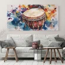 1 Pieza de Arte Mural con Tamborín Enmarcado - Vibrante Cuadro al Estilo Acuarela en Lienzo Envuelto y Marco Madera, Listo para Colgar Decora Hogar/Oficina-Baño Multicolores Salpicados Centros Fiestas & Regalo Perfectos Musicales (Líen Plano), Adorno del Día a día Oficial o Casa, Impresión Alta Calidad Aspecto ¡Artesanal! Ideal Trabajadores ofícinas Amantes la Mūsica 2D Flat - Enmarcado - Ver 2