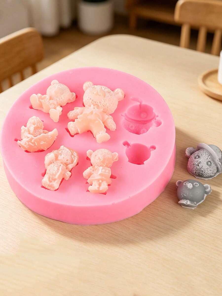 1个，7个卡通熊形硅胶烘焙模具 - 彩色 - 查看 1