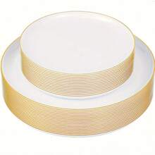 20 de farfurii premium cu ramă aurie - farfurii rotunde moderne, minimaliste, de culoare solidă, cu ramă aurie, dimensiuni de 19,1 cm și 26,6 cm, potrivite pentru deserturi de nuntă, aperitive, petreceri, banchete și restaurante - alb - Vizualizare 5
