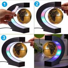 Globo flotante con luces LED en forma de C magnético de nivelación flotante globo mapa del mundo para decoración de computadora, Negro con azul - Aire - Ver 3