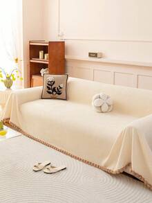 1pc Solid Color Sofa Cover, All-Season Sofa Slipcover, Pet-Friendly Dust-Proof Sofa Protector, Washable Interior Decor, Suitable For L-Shaped Sofa, Single Sofa, Loveseat, 3-Seater Sofa, Corner Sofa (Sold Separately) - Beige - View 3