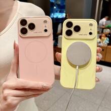 1 buah Casing Ponsel Jendela Besar Warna Oranye Polos, Pelindung Lensa Sentuhan Lembut dengan Film Lensa, Casing Pelindung Anti Jatuh Minimalis Cocok untuk iPhone 17, 17 Pro, 17 Pro Max, Desain Minimalis & Modis untuk Penggunaan Sehari-hari dan Hadiah - Kuning - View 3