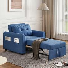 Single Sofa Bed, Convertible Linen Sleeper Sofa Chair With Storage Pockets, 3 Adjustable Backrest, 3-In-1 Pull Out Sofa Bed For Living Room, Bedroom, Blue - Blue - View 9