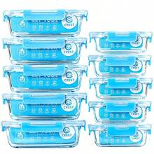 C  - Contenedores de vidrio para preparación de comidas paquete de 10 recipientes de vidrio para almacenamiento de alimentos con tapas cajas de vidrio herméticas sin BPA y a prueba de fugas - Azul - Ver 2