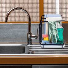 1pc No Drill Kitchen Sink Sponge Drainer Rack, 2-In-1 Countertop & Wall Mount Dish Drying Rack With Towel Bar And Removable Drip Tray, Black Metal Kitchen Organizer - Multicolor - View 2