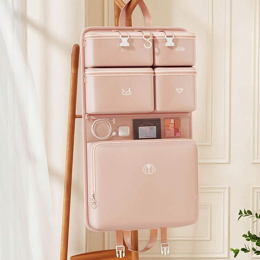 六合一旅行收纳包，适用于随身行李和托运行李 - 高品质可折叠行李打包袋，带有6个独立隔层，耐用尼龙拉链袋，可用于存放衣物和床罩 - 查看 1