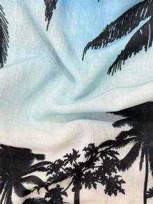 Men's Summer Casual Linen Beach Holiday Cuban Collar Short Sleeve Printed Shirt - Blue - View 6