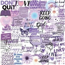 50张紫色励志透明2D复古涂鸦贴纸，适用于水瓶、吉他、行李箱、手机、手机壳、笔记本电脑、滑板等，可作礼物。 - A - 查看 1