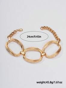 Brazalete de cadena de metal hueco de gran tamaño, diseño exagerado europeo y americano, brazalete abierto minimalista de alta gama, accesorio para ir al trabajo - Pulsera con hebilla redonda grande - Ver 5