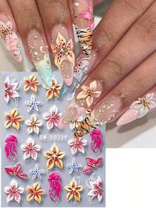 5D Metal Bohemian Style Embossed Nail Stickers, 2pcs/Set, Rainbow, Golden Sun, Gemstone, Lace, Enamel Necklace, Moon Design, DIY Holographic Carving Self-Adhesive Gel Nail Polish Stickers, Nail Salon Decorations - 多色 3 - 查看 5