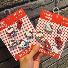 SANRIO Bộ 5 phụ kiện trang trí giày dép chủ đề mèo KT, được thiết kế dành cho guốc, bao gồm hình ảnh nhân vật mèo kinh điển và nơ đỏ đặc trưng, có thể kết hợp tự do cho trang phục hàng ngày, du lịch hoặc thường ngày, dễ dàng cá tính hóa giày và thêm phần thú vị thời trang. - 5 cái - Xem 5
