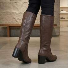 Women's High-Top Boot With Block Heel And Square Toe - Elegant - - Coffee Brown - View 3
