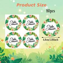 80pcs Summer Tropical Palm Leaf & Floral Round Stickers, Envelope Seals, Gift Cards, Hawaiian Luau Party Supplies, Aloha Party Favors, Party Gift Labels - View 4