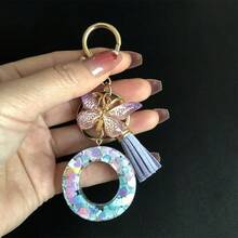1 móc khóa chữ cái đầu tên dành cho nữ, mặt dây chuyền hình trái tim đính kim sa và hình bướm kèm tua rua, quà tặng trang trí balo độc đáo cho mẹ, bố, nhân dịp tốt nghiệp và giáo viên. - Màu tím hoa cà - Xem 36
