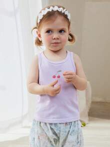 mini bala Bộ hai áo tank top cotton cho bé gái, chất liệu lưới thoáng khí, lấy cảm hứng từ đại dương, kiểu dáng mùa hè 2026, mềm mại và thoải mái, thích hợp mặc hàng ngày. - hồng tím - Xem 3