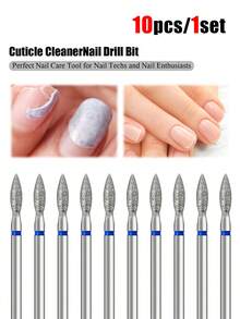 Bộ 10 mũi khoan móng tay hình ngọn lửa ngắn 2.5mm dùng để làm sạch biểu bì; Mũi khoan móng tay kim cương Nga; Dụng cụ làm sạch chuyên nghiệp và dưới móng để loại bỏ da chết; Phụ kiện máy khoan móng tay điện - Nhiều màu - Xem 1