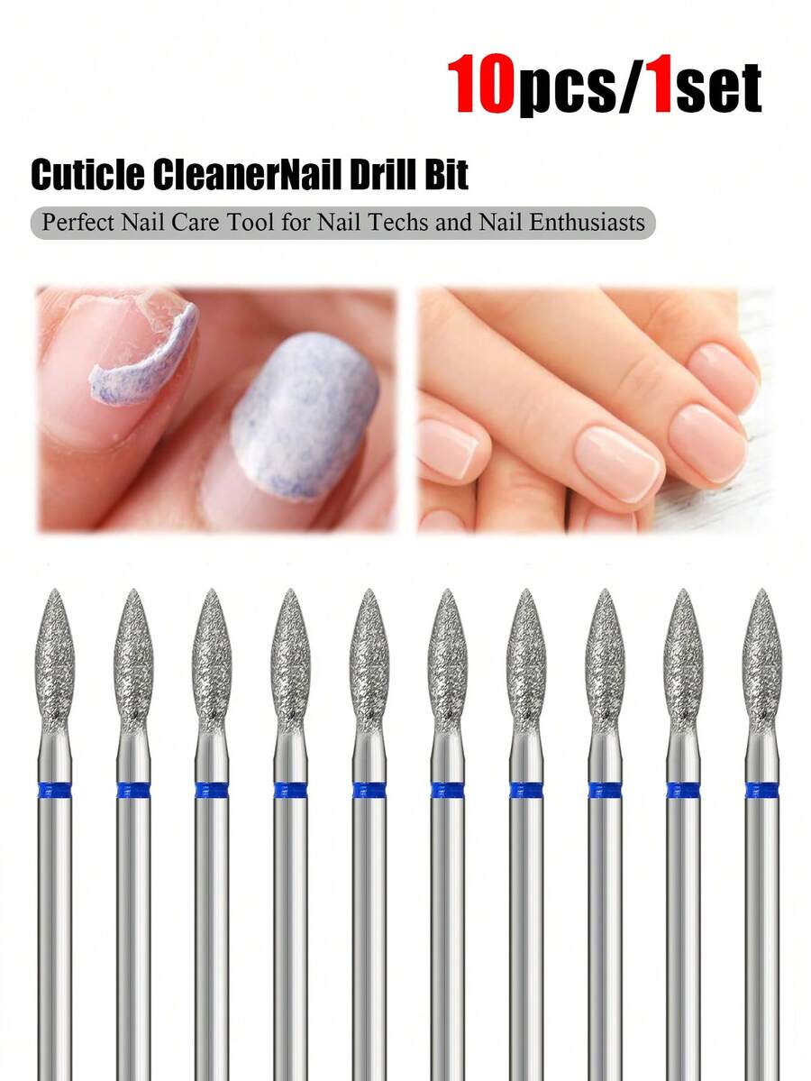 Bộ 10 mũi khoan móng tay hình ngọn lửa ngắn 2.5mm dùng để làm sạch biểu bì; Mũi khoan móng tay kim cương Nga; Dụng cụ làm sạch chuyên nghiệp và dưới móng để loại bỏ da chết; Phụ kiện máy khoan móng tay điện - Nhiều màu - Xem 1