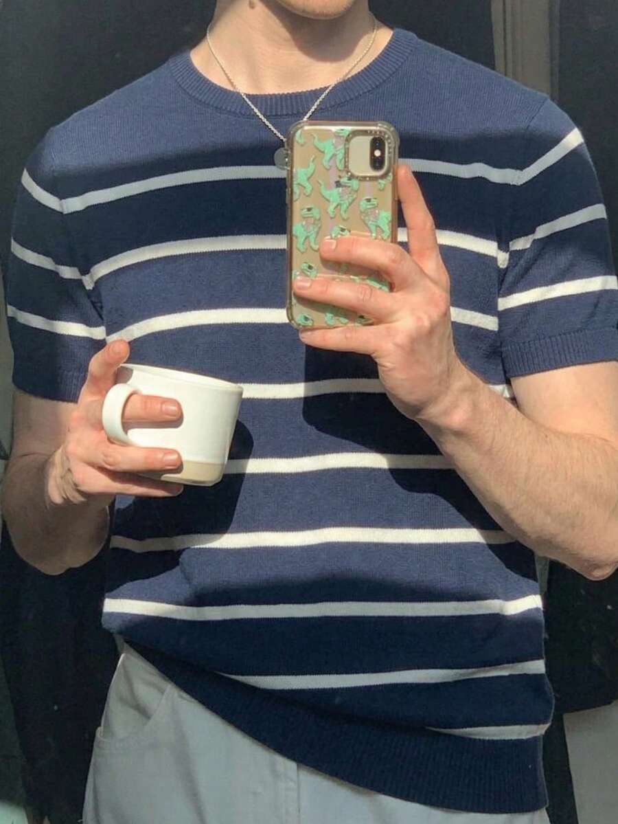 Suéter de punto de manga corta a rayas, primavera/verano