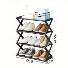 4-Tier Stackable & Foldable Shoe Rack, X-Shaped Design - Space Saving Shoe Cabinet, No Assembly Required, Durable Structure, Ideal For Entryway, Hallway, Bedroom And Dorm Storage, Shoe Storage Organizer - Multicolor - View 5