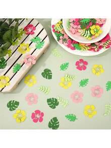 100 hạt giấy trang trí bàn tiệc chủ đề nhiệt đới với hình lá cọ và hoa dâm bụt, hoàn hảo để trang trí bàn tiệc trong các buổi liên hoan kiểu Hawaii. - Xem 2