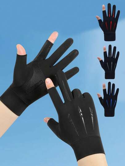 1 Pair Two-Finger Lightning Pattern Gloves, Non-Slip Breathable Touchscreen Design, Thin Summer Style, UV Protection, Suitable For Cycling, Bicycles, Motorcycles And Outdoor Activities