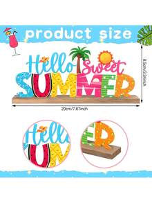 1 pieza Cartel de madera "Hola dulce verano" con base rústica - Decoración de bandeja escalonada vibrante, elementos con temática de verano coloridos (piña, sol, palmera), perfecto para centros de mesa del hogar y festividades, decoración de mesa festiva | Diseño alegre | Atractivo rústico, decoración de hogar de verano - Ver 3