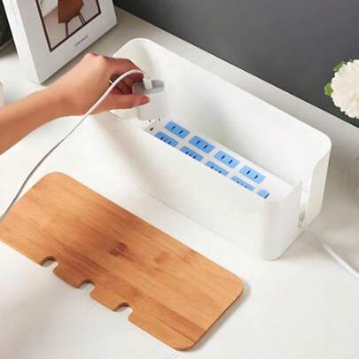 1 Pcs Large Cable Management Box - Wooden Grain Style Cable Storage Box With Cover, Cable, Charger And Wire Organizer, Desktop Cable Management, Covered Power And Charging Cable Storage Box - Organize Cables, Wires And Various Cables - Space-Saving Desktop Socket Management, Suitable For Kitchen, Living Room, Bedroom, Office And Dining Room