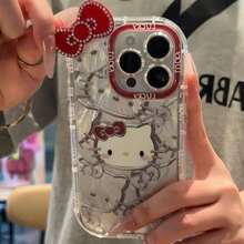 SANRIO Cute 3D Bow Tie Cat Design Phone Case Compatible With Apple 16, Adorable Bow Accessory Protective Cover Compatible With Iphone 17/15/14 - Multicolor - View 3