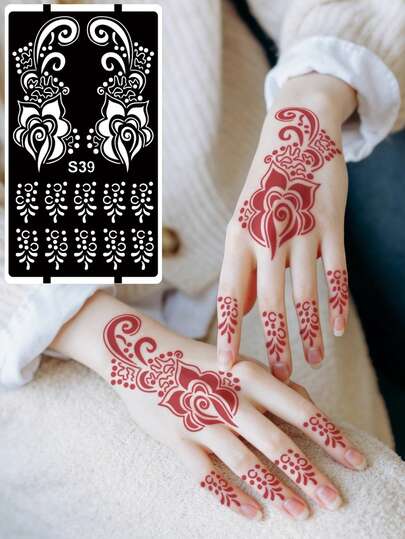 Hana Hand-Drawn Hollow Floral Tattoo Stencil - Sexy Floral Pattern, Suitable For Hands, DIY Painting, Ink, Reusable Mandala Design Template Stickers, Suitable For Women Body Party Makeup