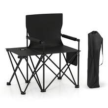 Oversized Camping Chair W/Side Table 2 Storage Pockets Cup Holder For Fishing - Black - View 13