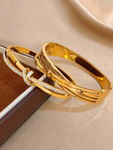 Brazalete de lujo con nudo y cristales de Rhinestone, brazalete apilable dorado para mujer, regalo para fiestas, Día de la Madre, vacaciones, temporada de bodas, festivales de música, San Valentín, Navidad - Multicolor - Ver 8