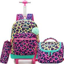 3 pezzi/set Zaino con rotelle per ragazze con borsa a tracolla, zaino scolastico con ruote e stampa carina, bagaglio a rotelle leggero - Borsa a rotelle per ragazze - Visualizzare 6