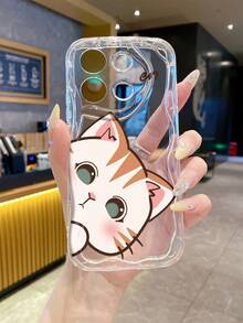1 chiếc ốp lưng điện thoại bảo vệ tối giản bằng chất liệu TPU trong suốt, màu kem, có họa tiết hình mèo dễ thương, chống rơi, chống trượt, tương thích với iPhone, Honor. - Trong sáng - Xem 6