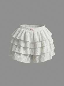 Quần short nữ mùa hè kiểu dáng thường ngày, màu trơn, xếp lớp, bèo nhún, dáng rộng. - Màu be - Xem 1