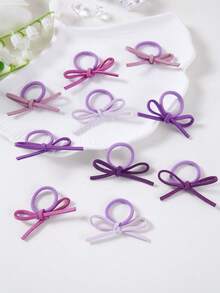10pcs/Pack Purple Ribbon Bow Scrunchies, Minimalist Small Size Elastic Hair Ties, Cute Princess Style, Versatile Daily Use For Girls & Girl - Purple - View 3