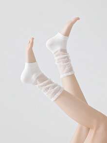 1 đôi tất giữ ấm chân nữ bằng lưới thoáng khí, chất liệu cotton pha, mỏng nhẹ, dài đến giữa bắp chân, thích hợp cho mùa xuân/hè. - trắng - Xem 4