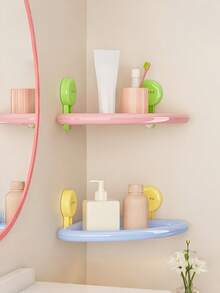 Vibrant Macaron Color Suction Cup Large Capacity Storage Rack, Strong Load-Bearing Capacity To Prevent Items From Falling, Fashionable Minimalist Bathroom Shelf, Suitable For Renters And Professional Organizers, Durable Anti-Rust Shower Caddy, Applicable For Bathroom Cabinet, Bathroom Decor, Bathroom Essentials - Multicolor - View 4