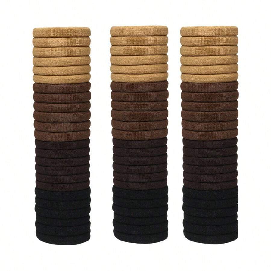 100pcs Widened High Elasticity Seamless Hair Ties, Simple Non-Damaging Hair Ties, Colorful Basic Ponytail Holders, Towel Scrunchies For Women Hair Elastics Hair Rubber Bands Hair Rope Elastic Hair Tie,Festival,Party - Coffee - View 1