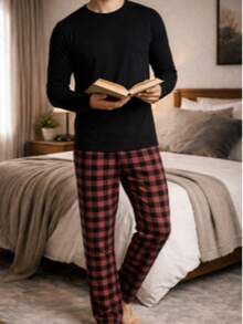 Smara Modas Men's Pajama Set, Suede Long Sleeve And Viscolycra Pants, Spring Light - Coffee Brown - View 3