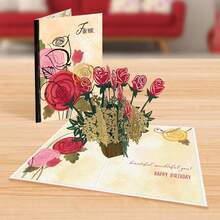 Designer Pop!, Tarjeta de felicitación emergente de cumpleaños – "Sending You…" Globo de aire caliente en forma de corazón 3D para amigos, familiares y personas especiales (1 tarjeta con sobre) - Feliz cumpleaños - rosas rojas - Ver 5