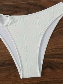 [Sexy Halter Bikini] Sexy Hot Spring Vacation Halter Bikini |   Solid Color With Heart Cutout, High Elasticity Swimwear For Comfortable And Restriction-Free Relaxation - trắng - Xem 3