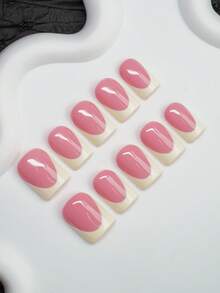 10片Y2K手工方形美甲贴片，裸色和米色，法式美甲设计，适合女性和女孩，适合派对、舞蹈、日常佩戴，包含美甲工具，可作为礼物赠送。 - 彩色 - 查看 1
