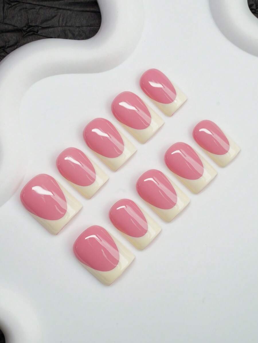 10片Y2K手工方形美甲贴片，裸色和米色，法式美甲设计，适合女性和女孩，适合派对、舞蹈、日常佩戴，包含美甲工具，可作为礼物赠送。 - 彩色 - 查看 1