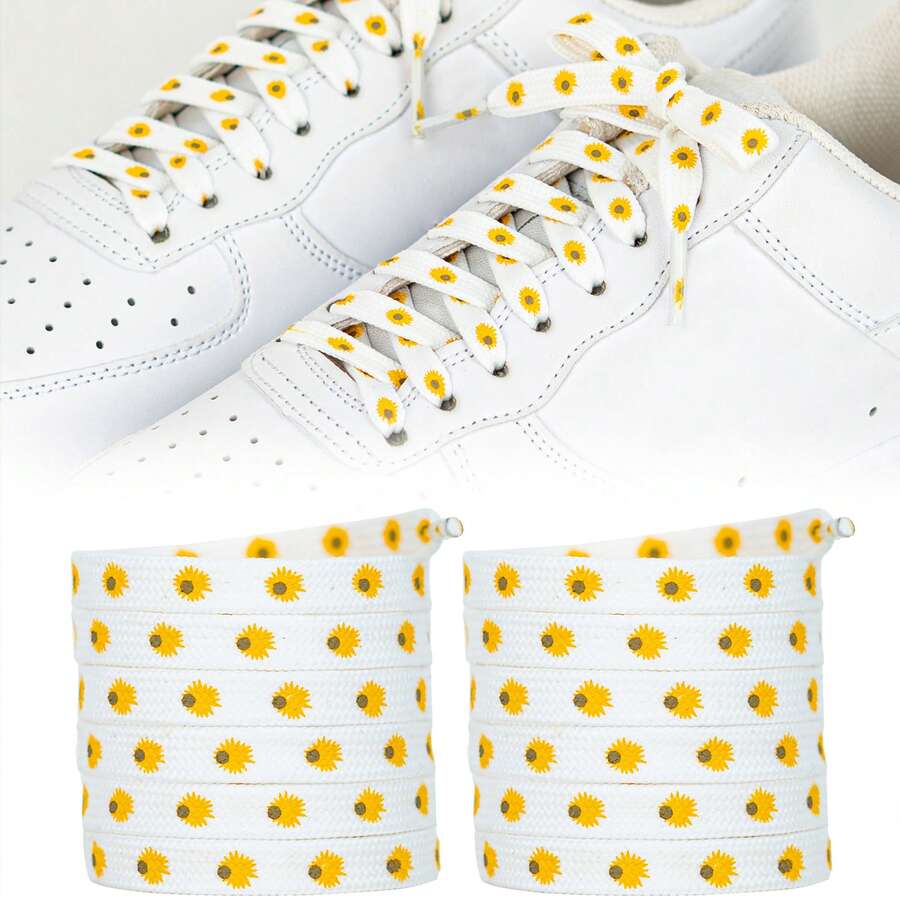 1 Pair Multicolor Small Daisy Cute Polyester Shoelaces, Suitable For Home Use - Yellow Daisies - View 1