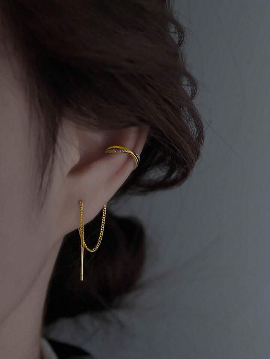 Women's Fashion Personalized Tassel Cross Ear Clip Earrings, Unique Design, Elegant Earrings - Gold - View 1
