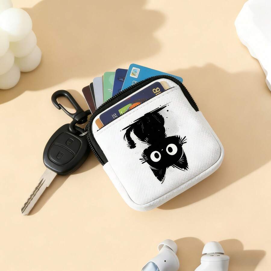 スタイリッシュな黒猫柄のコインケース 1個 - 広々として丈夫なファスナー付き財布、鍵やカードの収納に最適 - ギフトに最適、かわいい財布