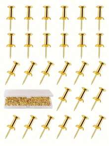 30pcs Gold Push Pins + Storage Box, Transparent Push Pins, Macaron Color Push Pins, Colorful Push Pins, Standard Plastic Gold Large Head Pins, Soft Board Hanging Notice Board Decoration Pins, Office Supplies Back To School Season (One Size Is Gold) - Sets - View 1